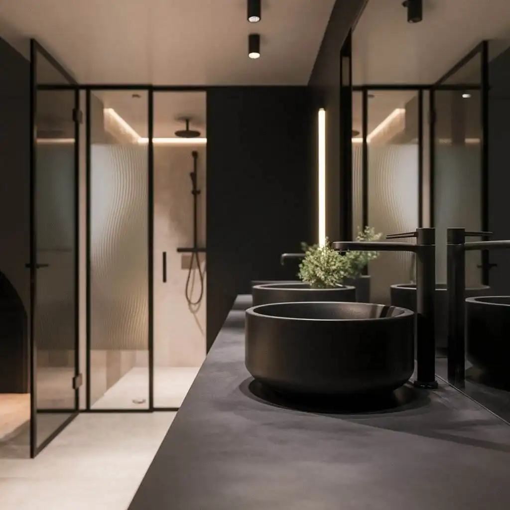 bathroom remodel with sink and fixtures in black