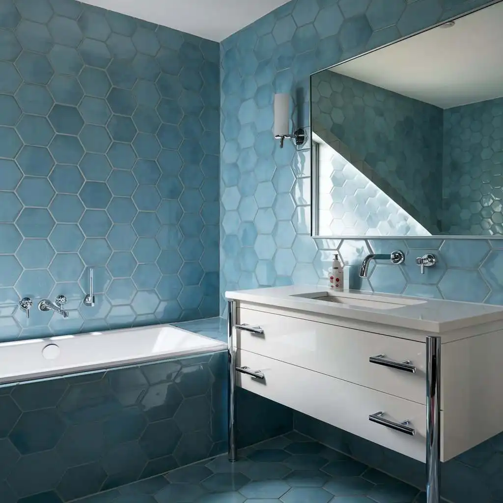 bathroom with hexagonal tiles