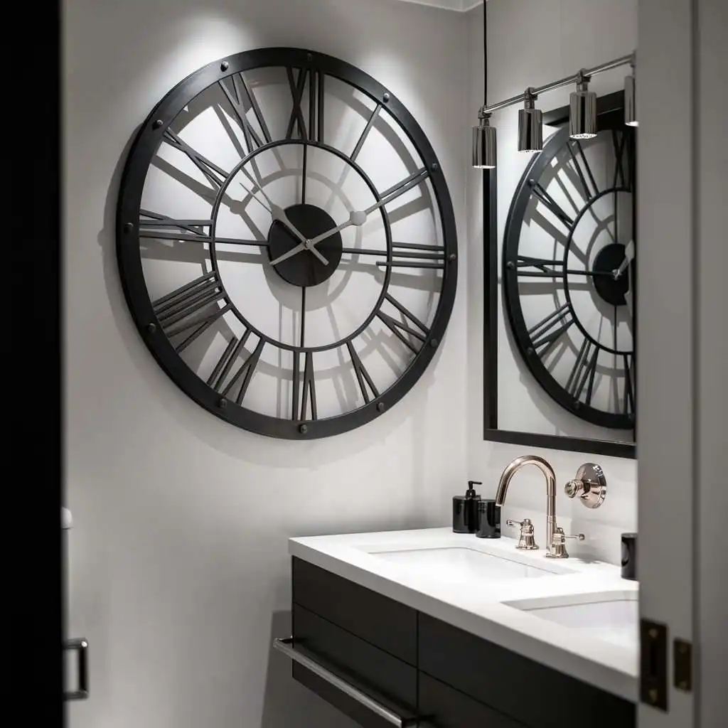 contemporary bathroom statement wall clock bathroom remodel