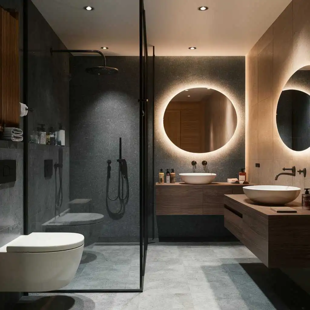 bathroom with glass wall in shower area