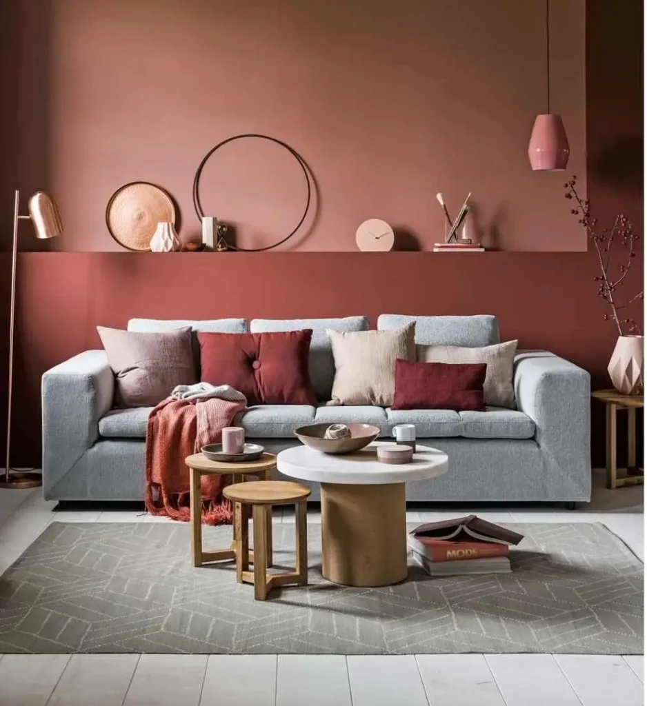 living room with warm red shade