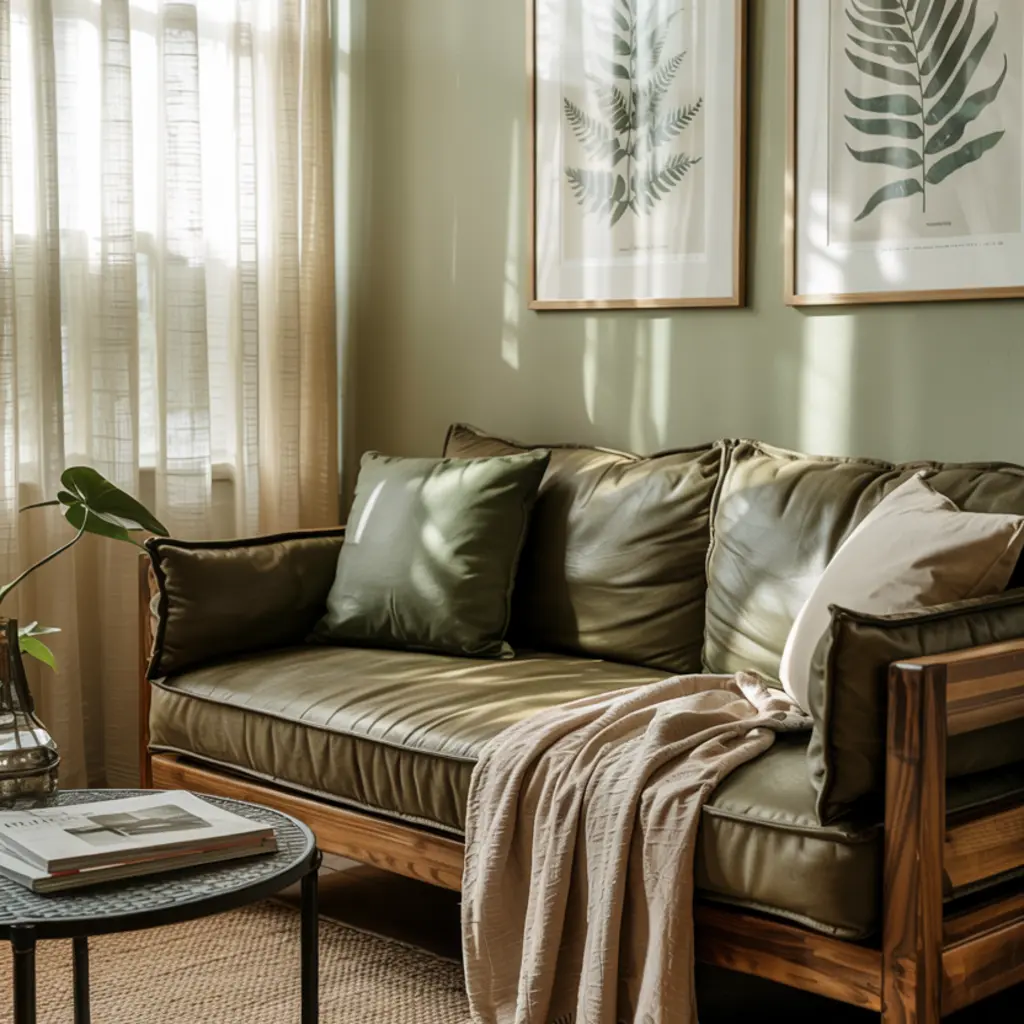 Forest-inspired green living room