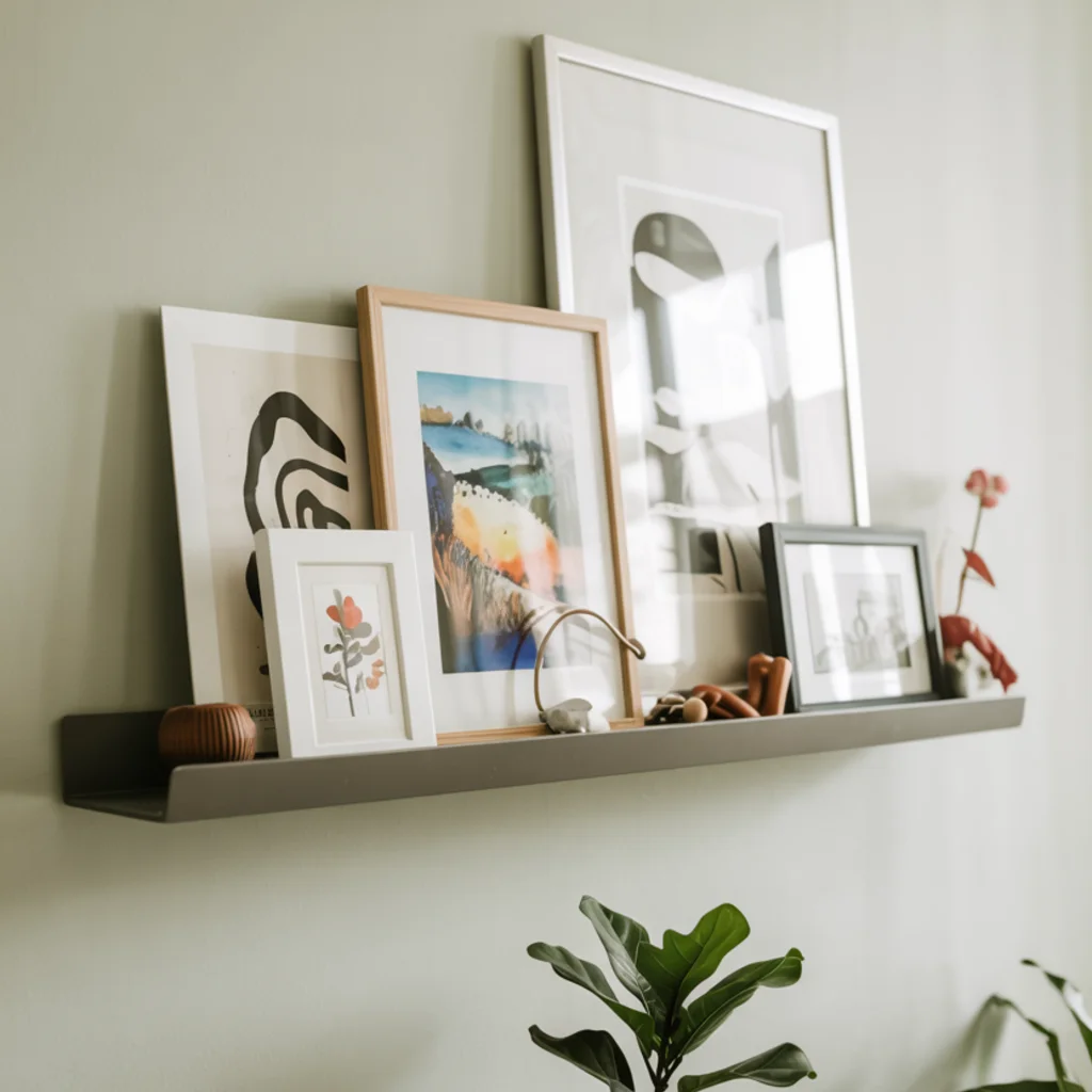 Thin Hanging Shelf in green living room