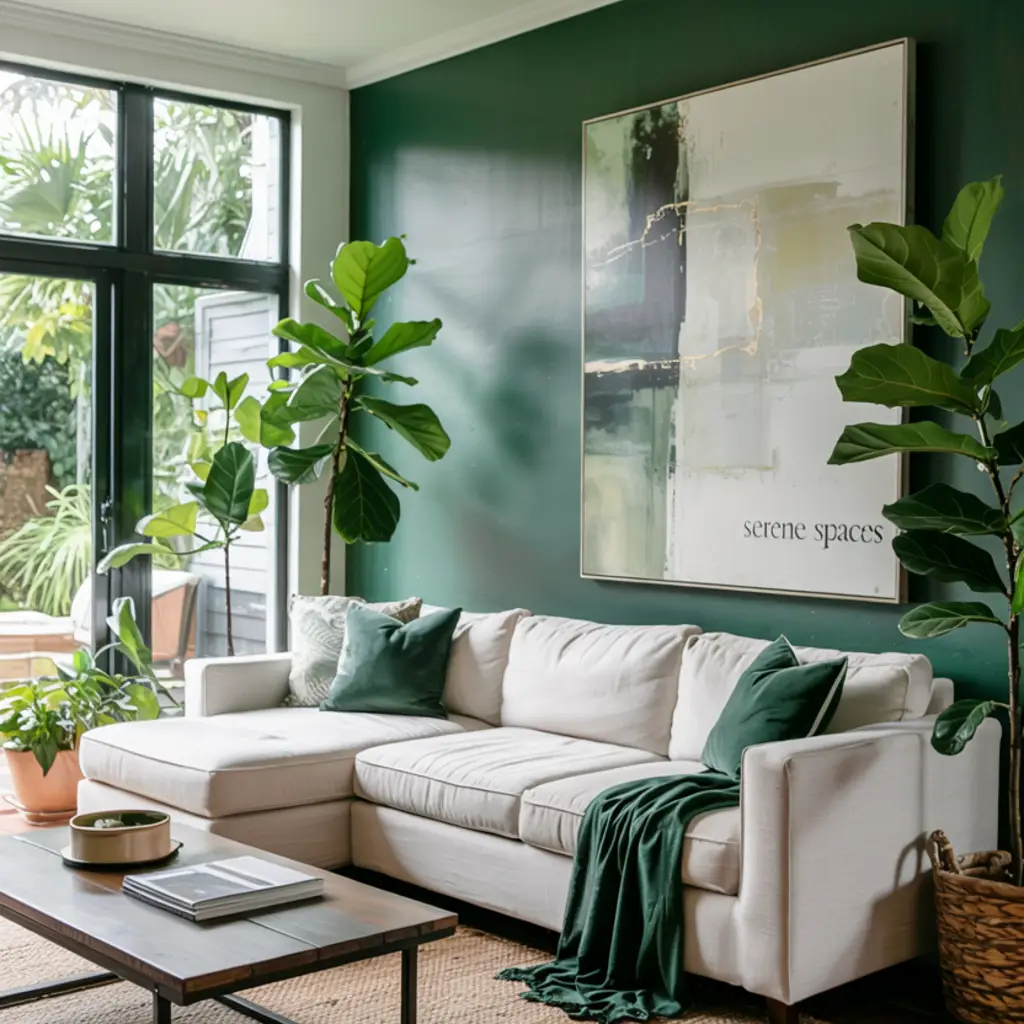 white and green living room