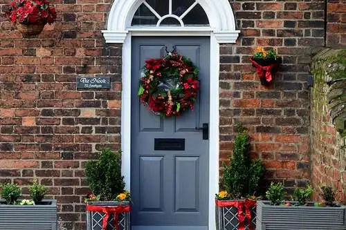 Christmas door with wreath