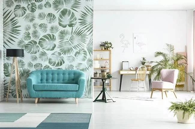 green leaves living room wallpaper