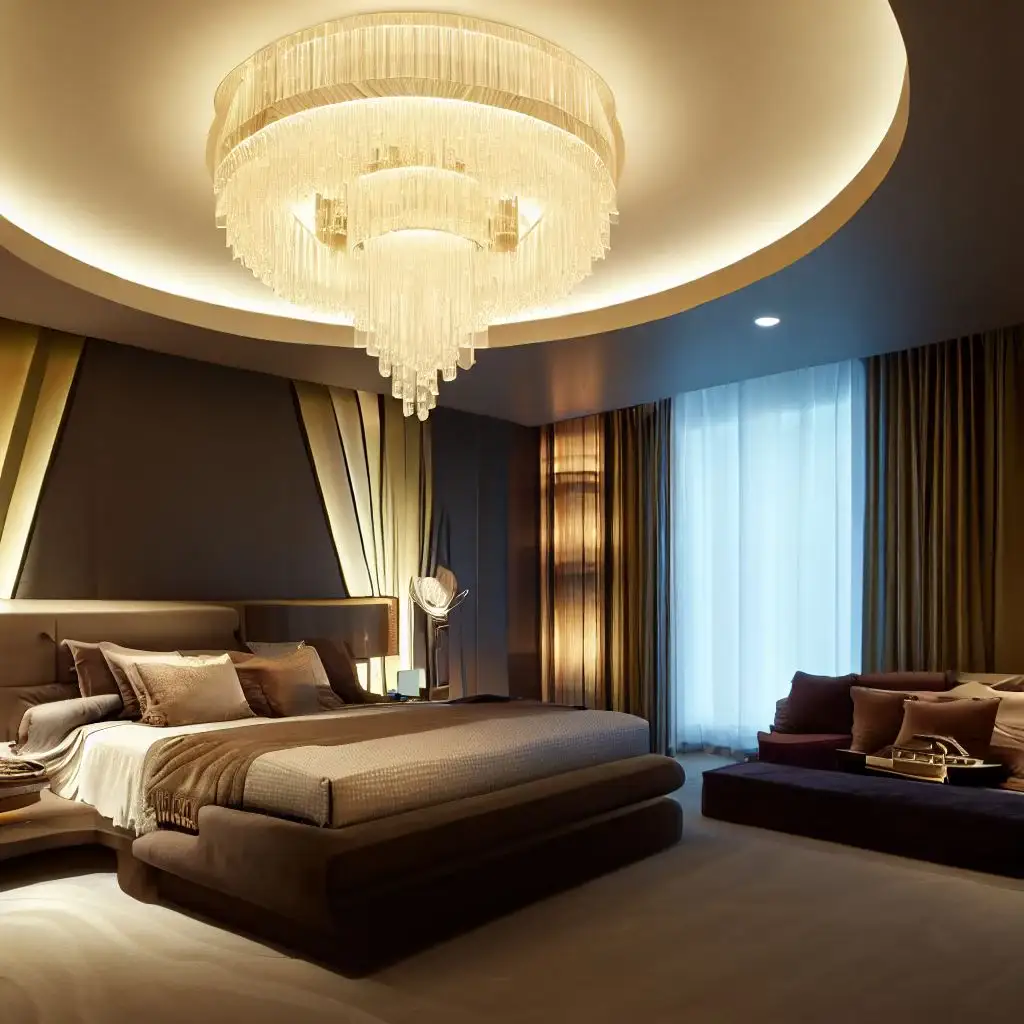 luxury bedroom with modern chandelier