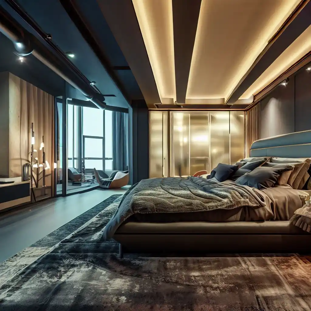 luxury bedroom with recessed lighting 