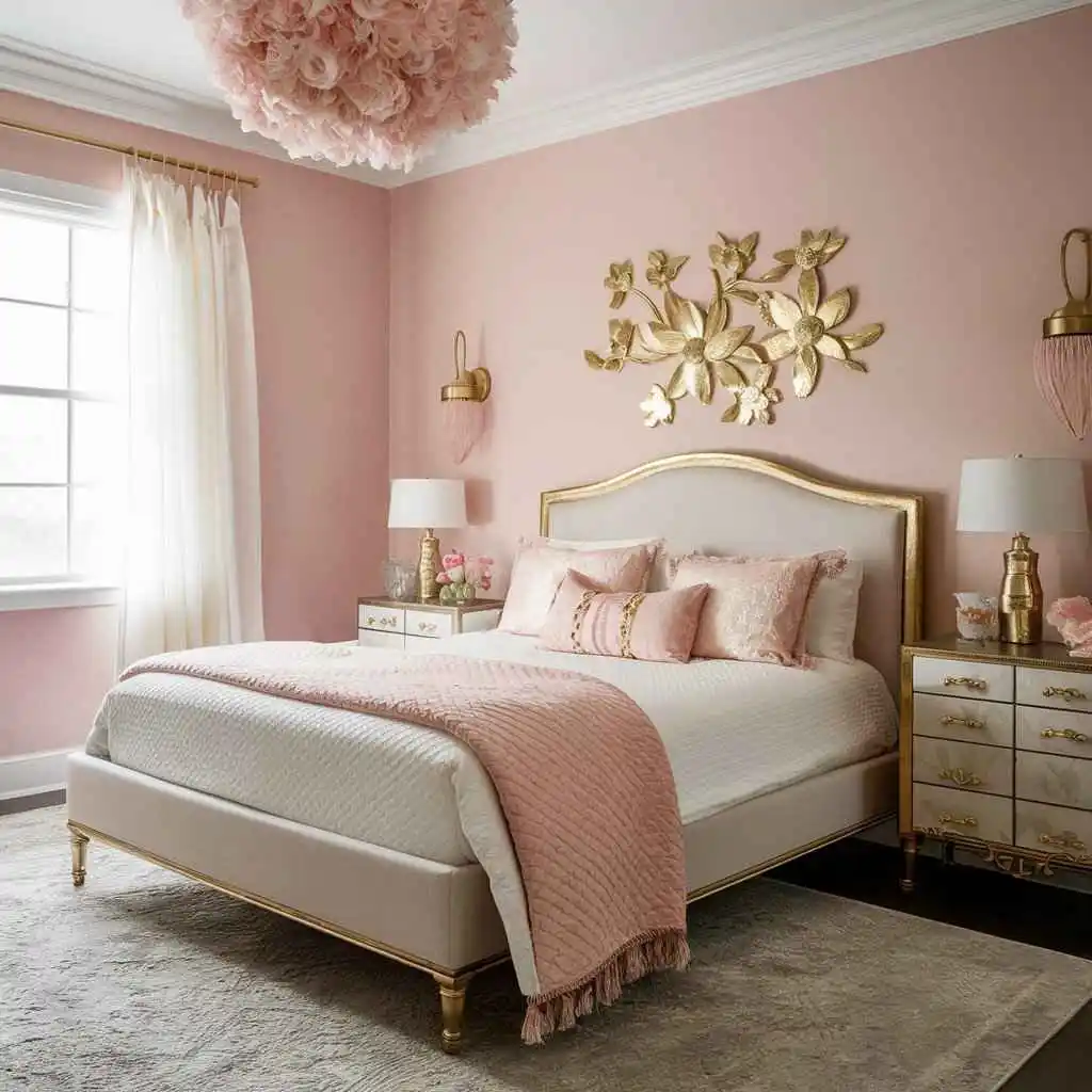 Blush and gold in Pink bedroom design