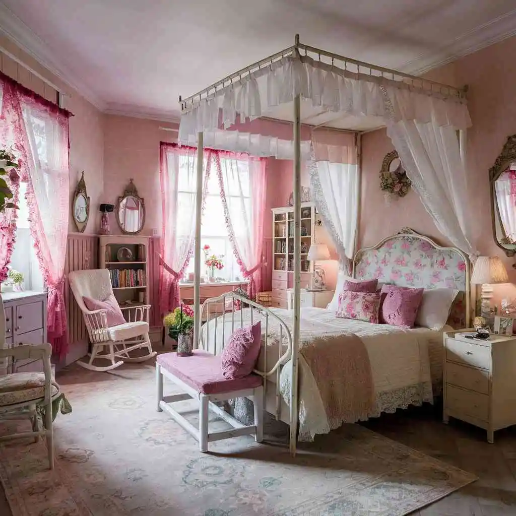 Pink and White Shabby Chic pink bedroom design