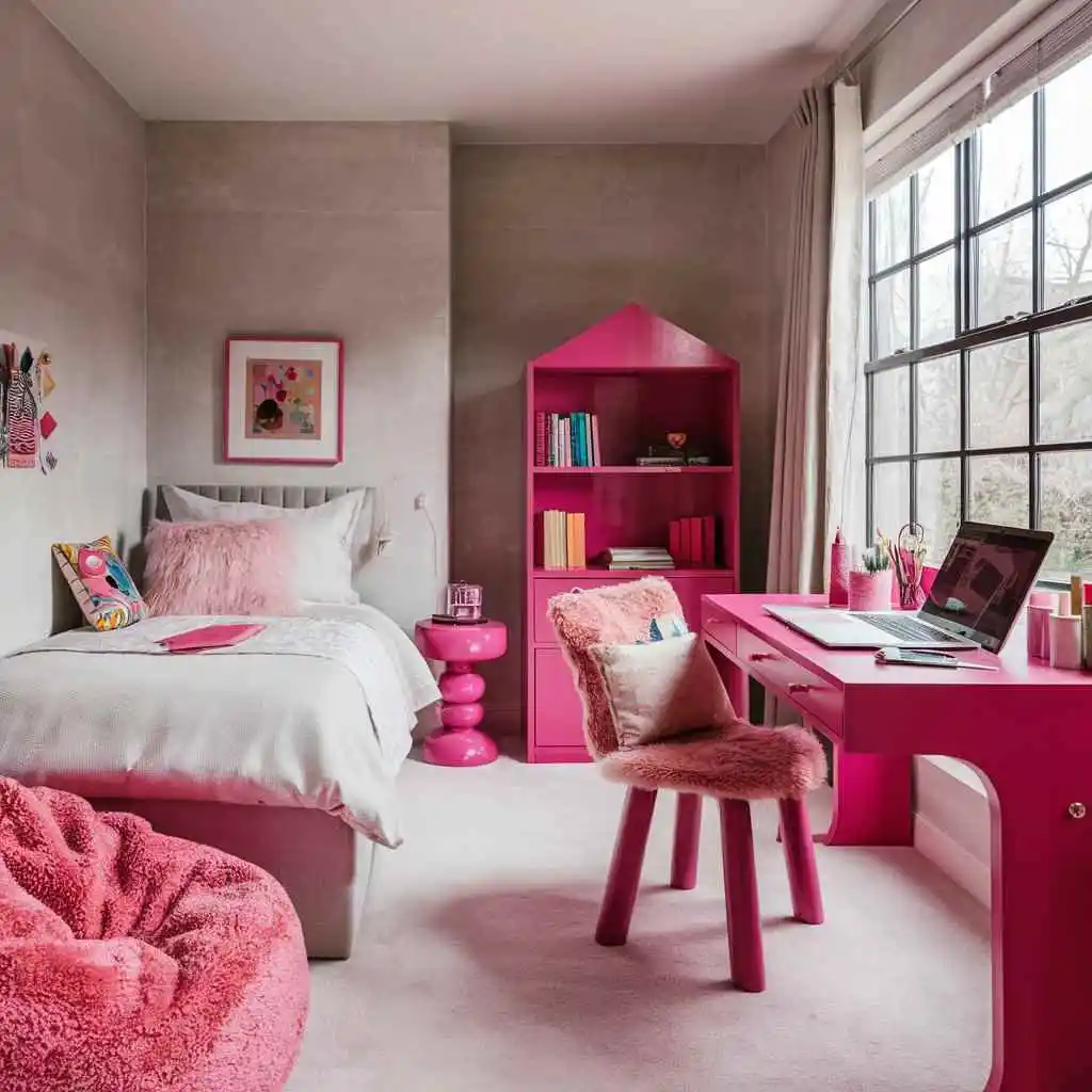 hot pink accent pink bedroom design