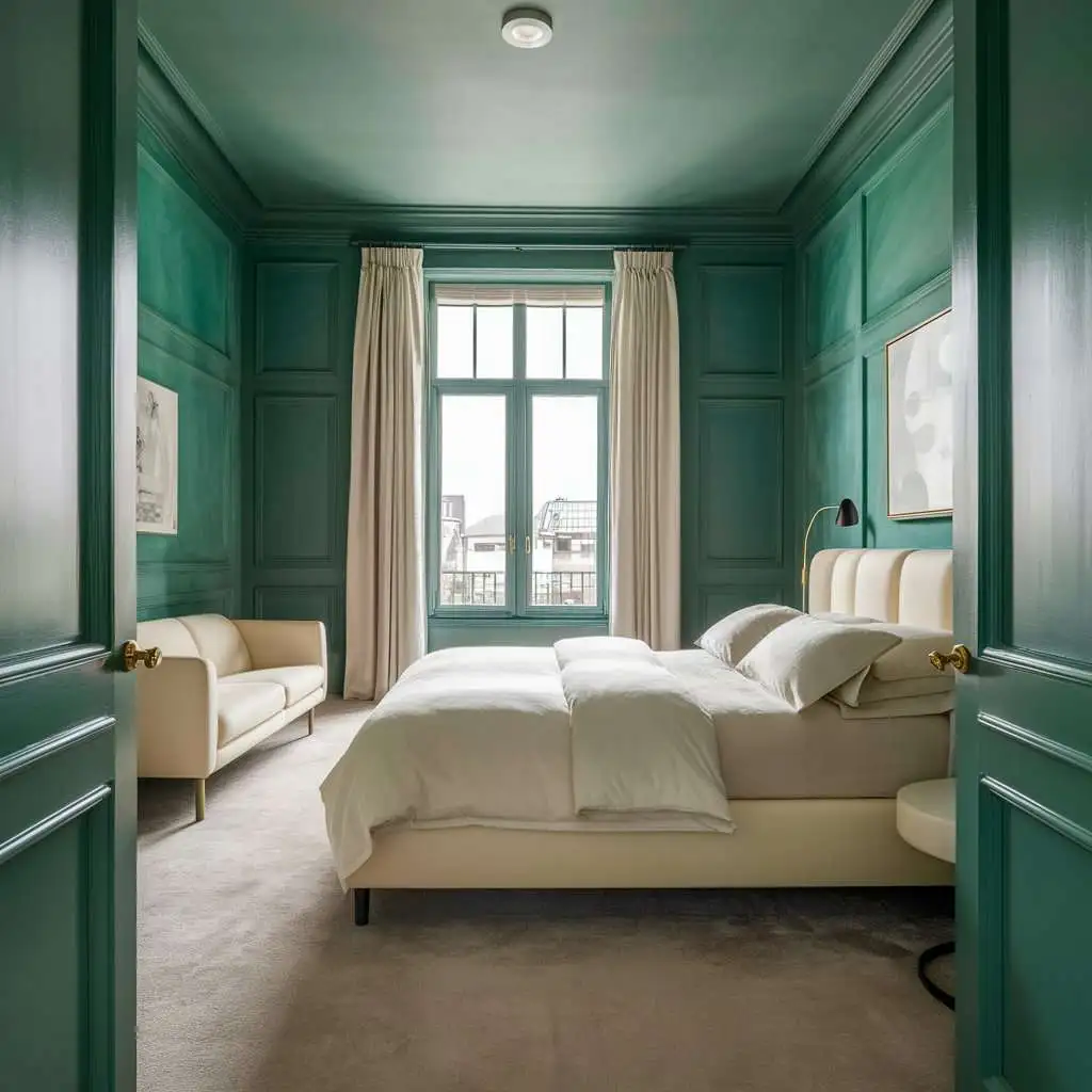 modern bedroom walls in emerald green