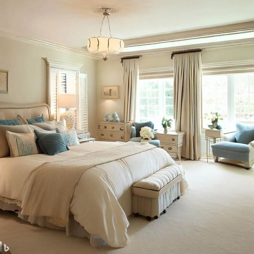 neutral bedroom cream and blue theme