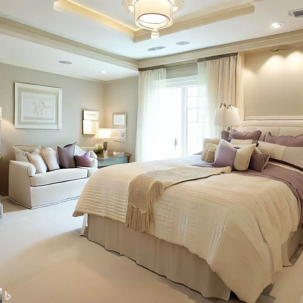 neutral bedroom cream and lavender theme