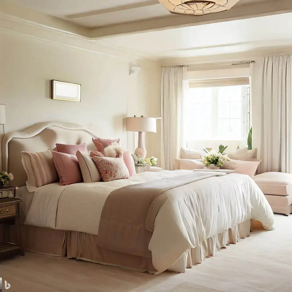 neutral bedroom cream and pink theme