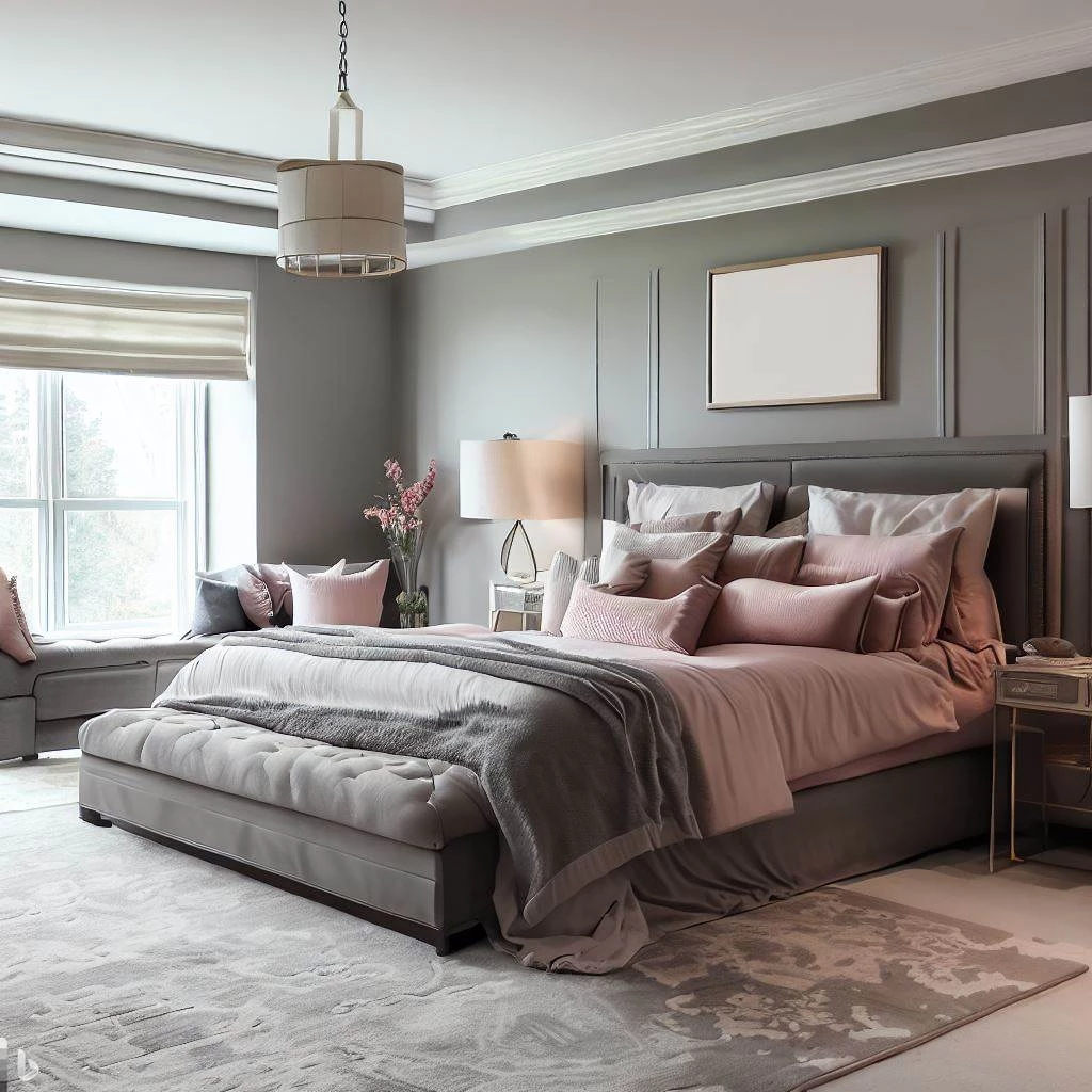 neutral bedroom gray and pink theme