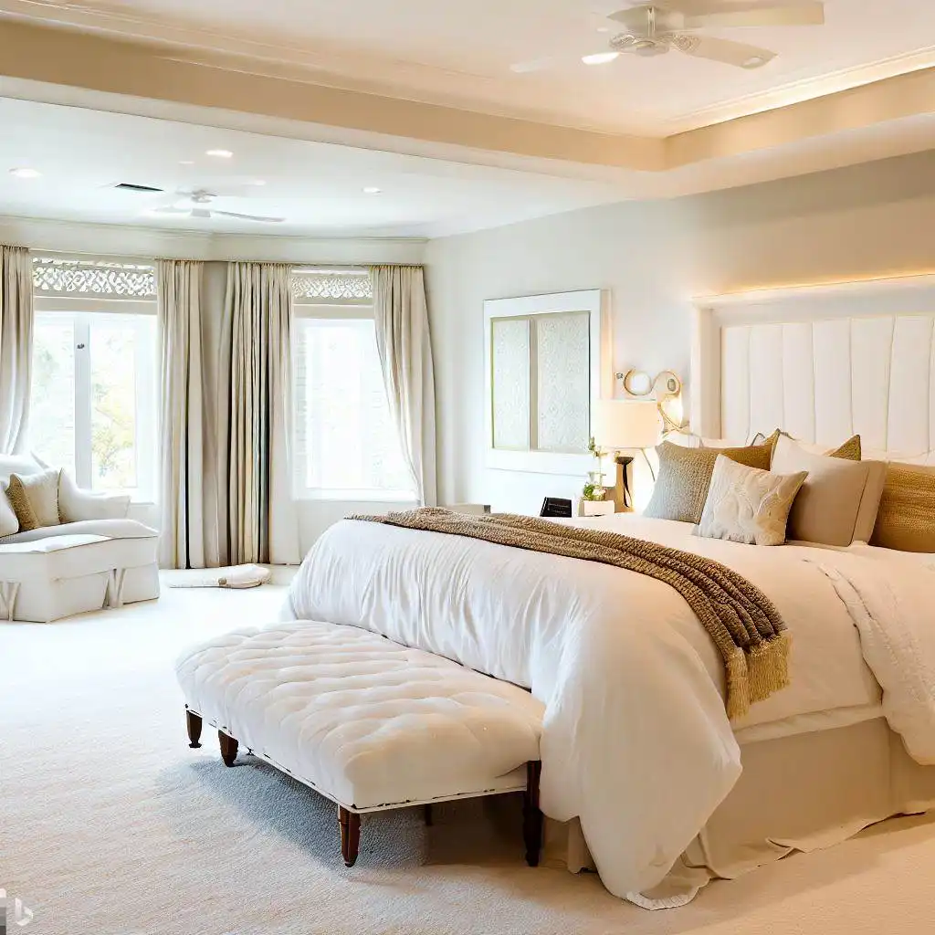 neutral bedroom white and gold