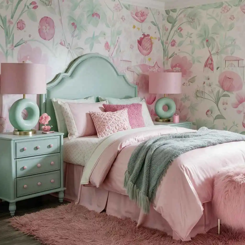 pink and mint green pink bedroom design