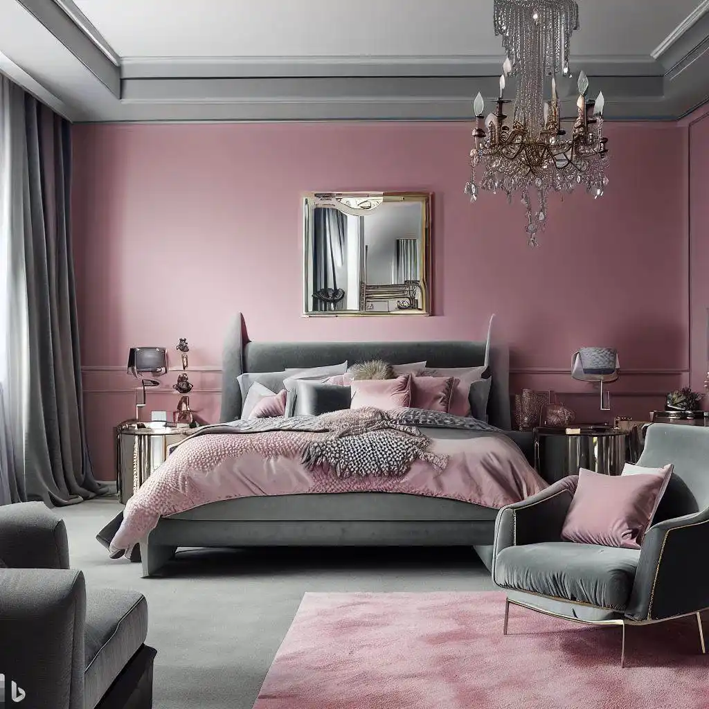 pink and grey master bedroom accent chair grey bedding