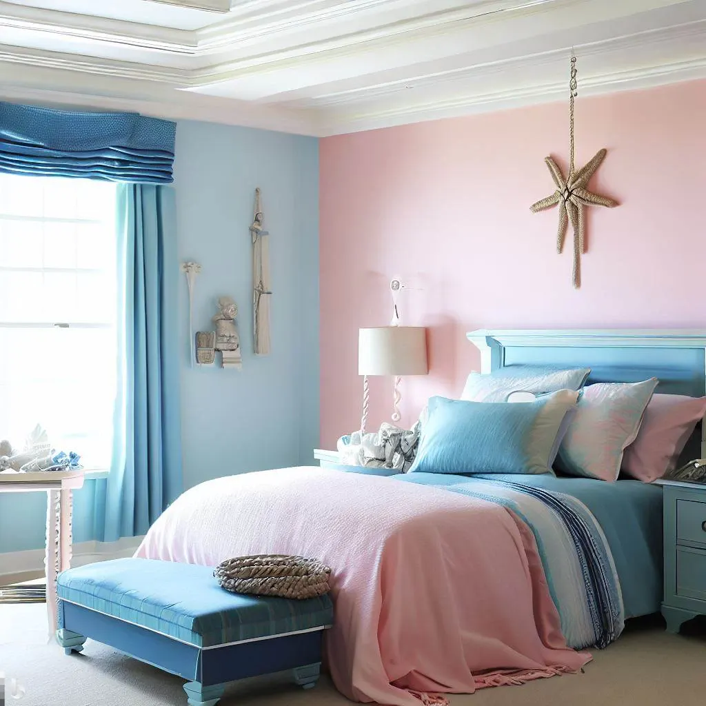 pink blue master bedroom blue bedding bench