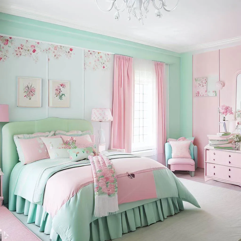pink mint master bedroom floral artwork pillow mint bedding