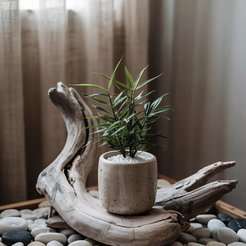 Indoor Pebble Garden in japandi living room