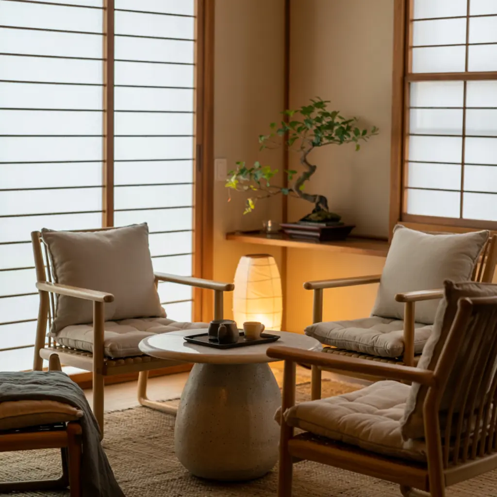Japandi Living Room with Zaisu chairs