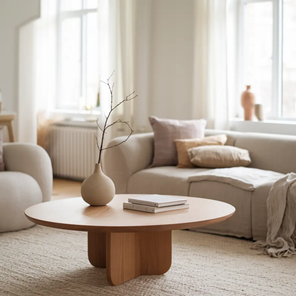 Japandi Living Room With round curvy living room