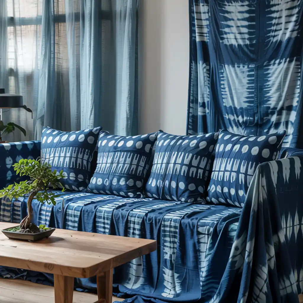 Japandi Living Room with Indigo dyed Textile