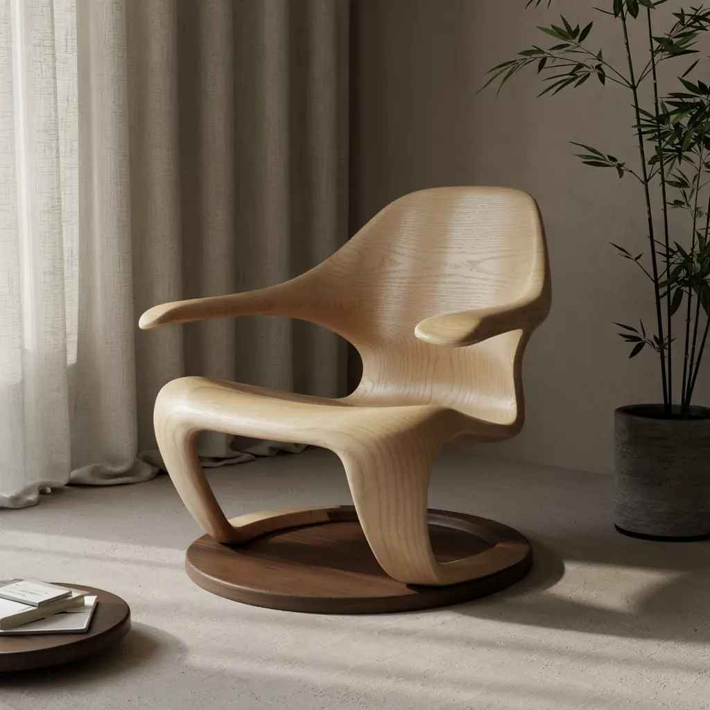 Japandi living room with artistic furniture