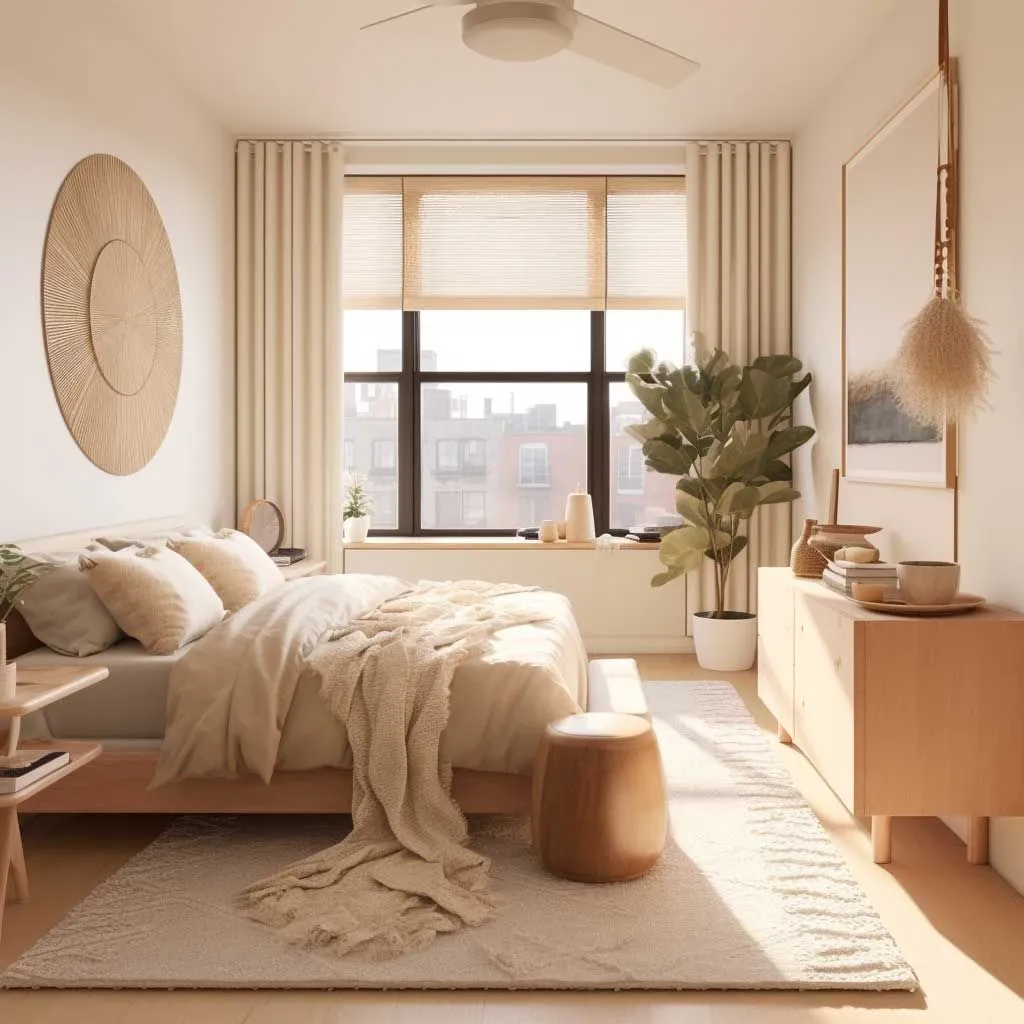 Japandi bedroom with neutral colors
