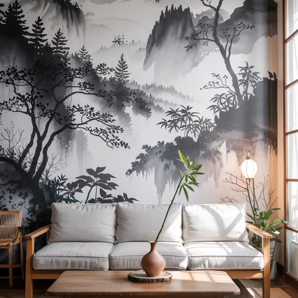 Large Scale Murals in Japandi living room