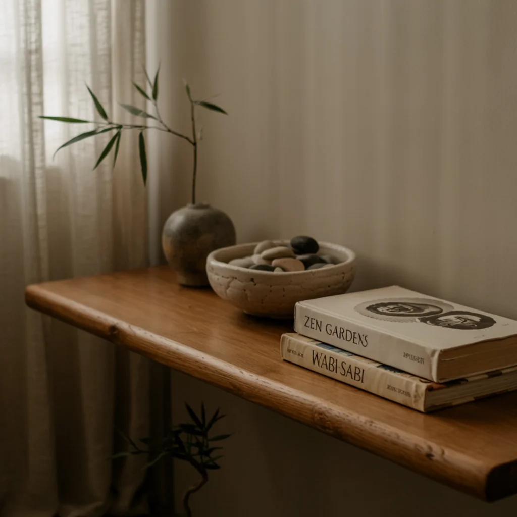 Minimal Hanging Shelf Display in japandi living room