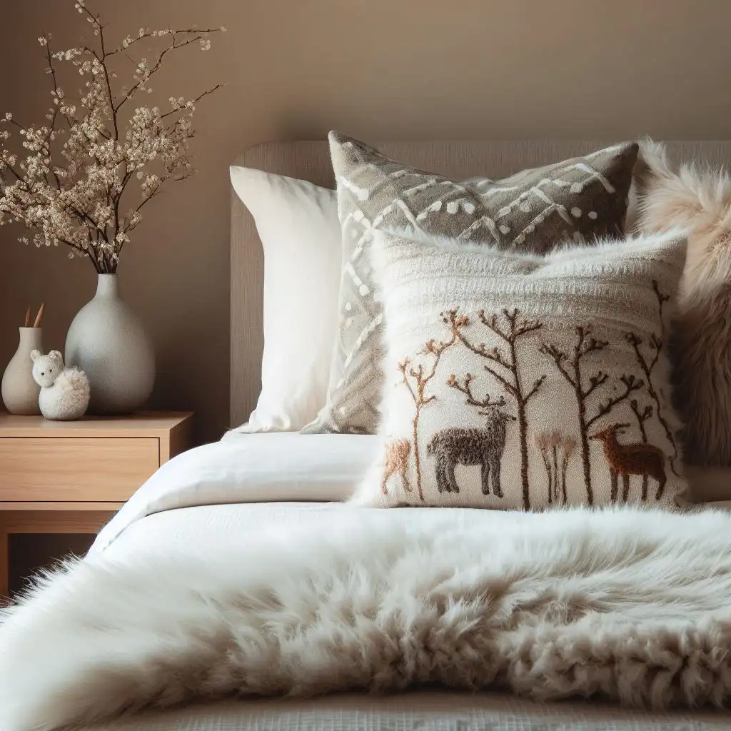 bed with throw pillows