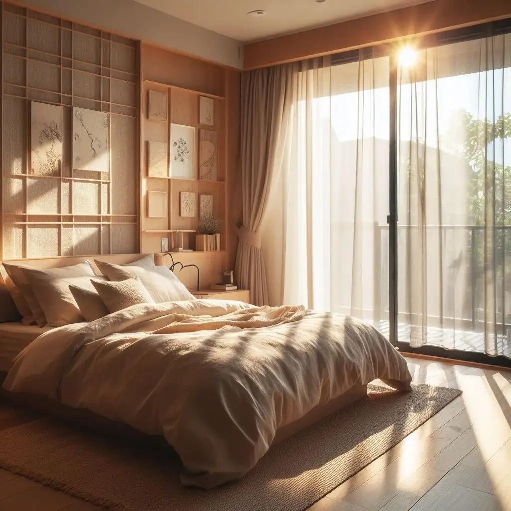 japandi bedroom with large window