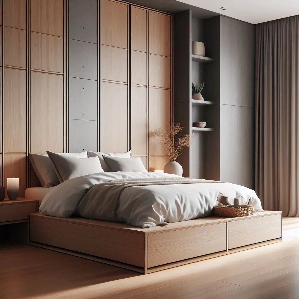 Japandi bedroom with underbed storage