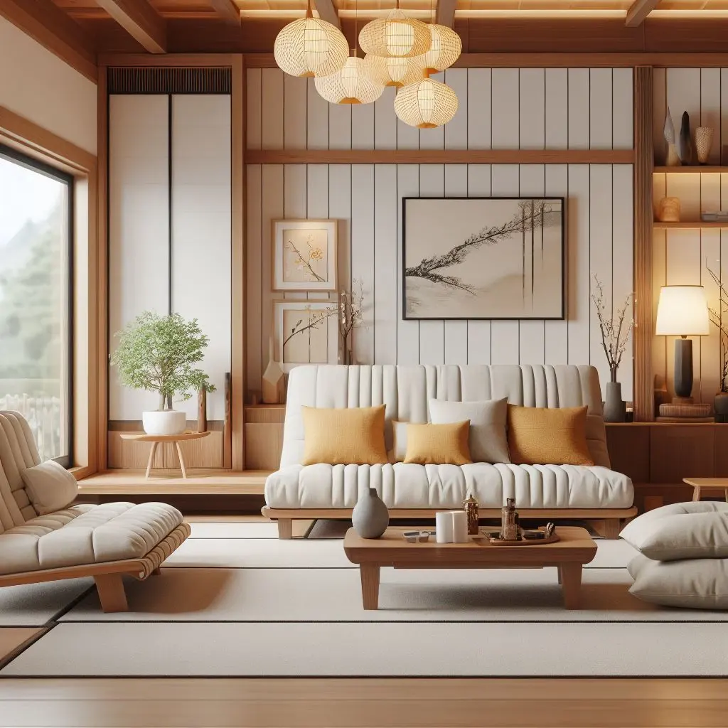 japandi living room and zaisu chairs