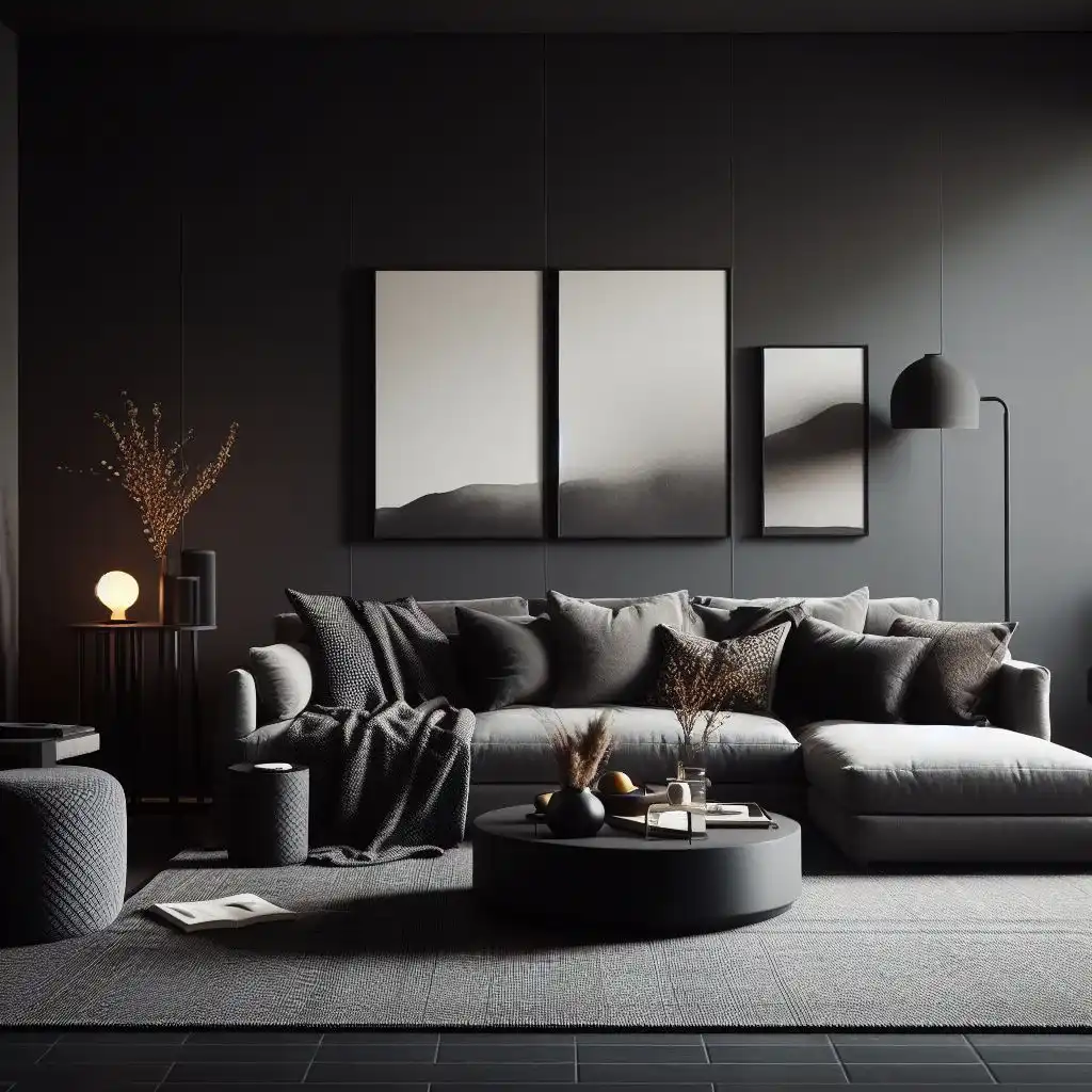 japandi living room with charcoal accent