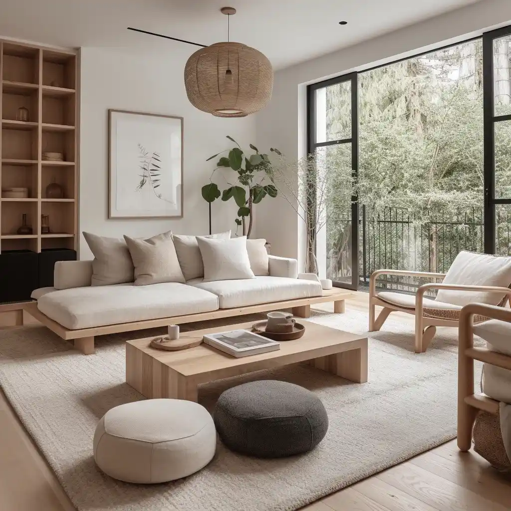 japandi living room with neutral color