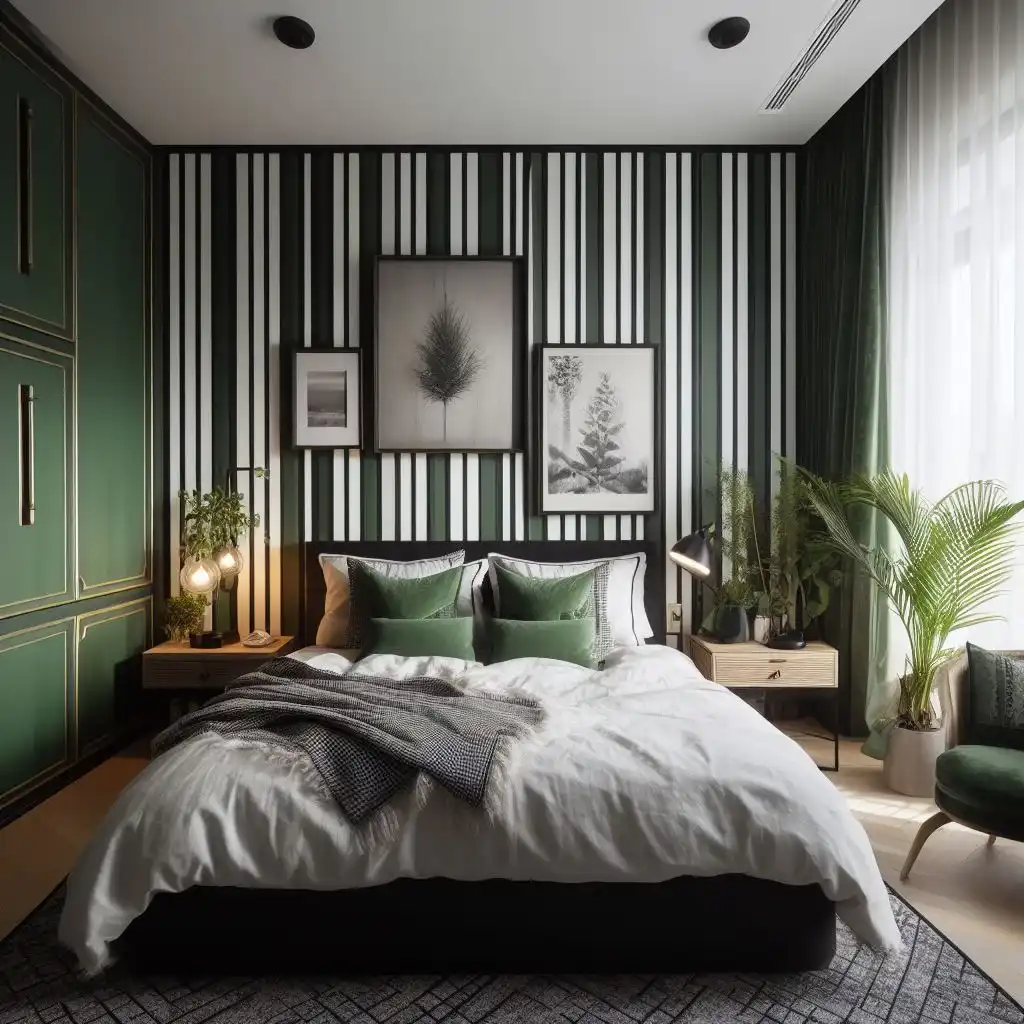 Black And Green String Lights in green bedroom