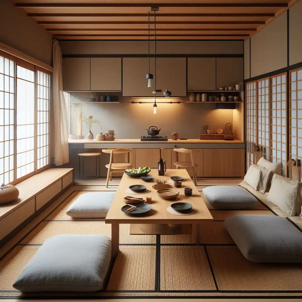 Japandi Kitchen With Futon style seating