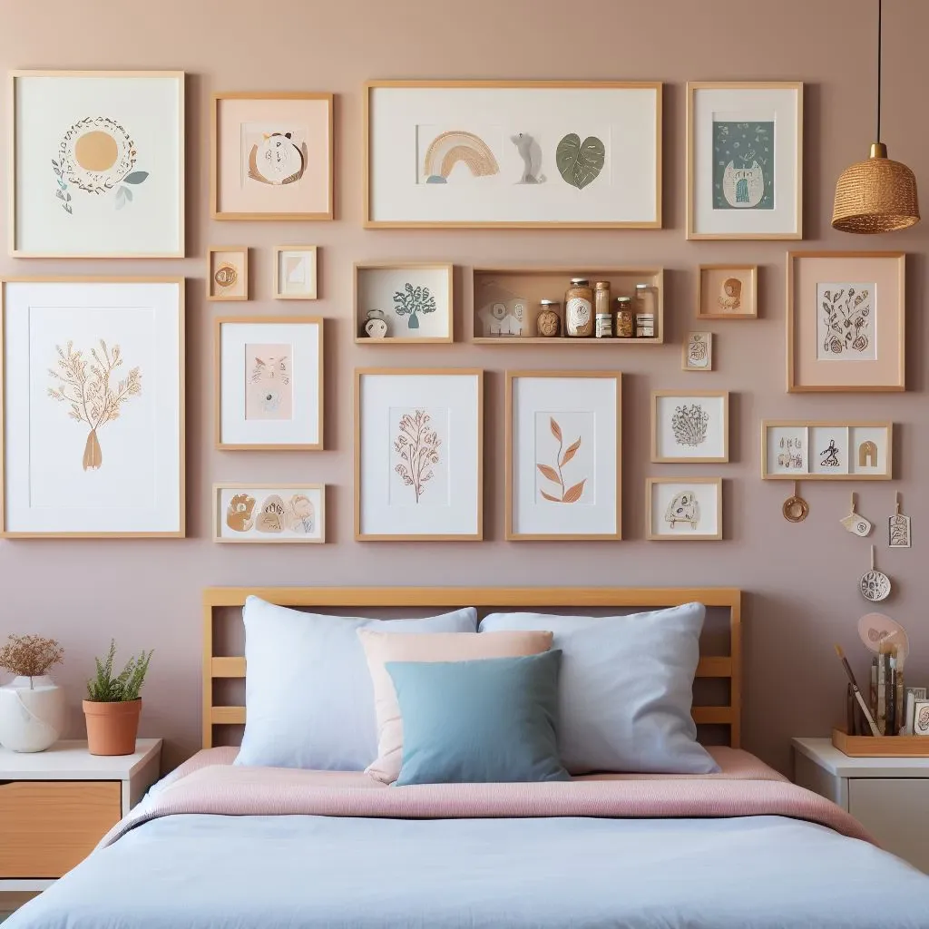 a small bedroom with diy artwork