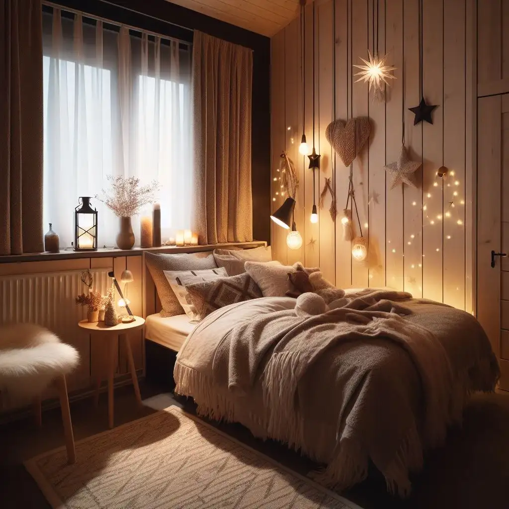 a small bedroom with nordic hygge design