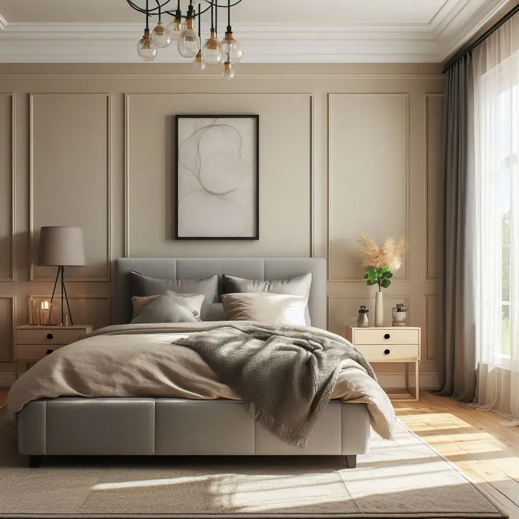 bedroom-with-cream-color-wall-and-grey-furniture