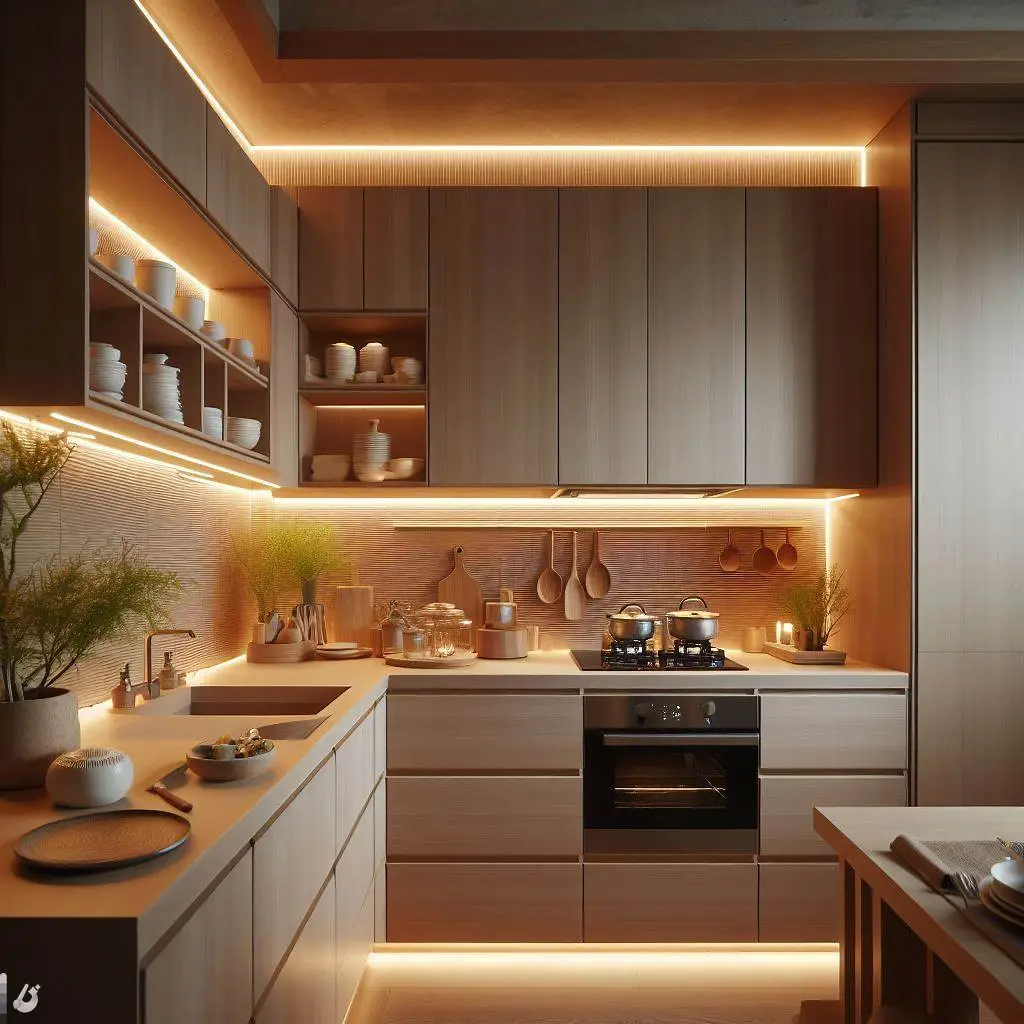 japandi kitchen LED Strip Lights Under Cabinets