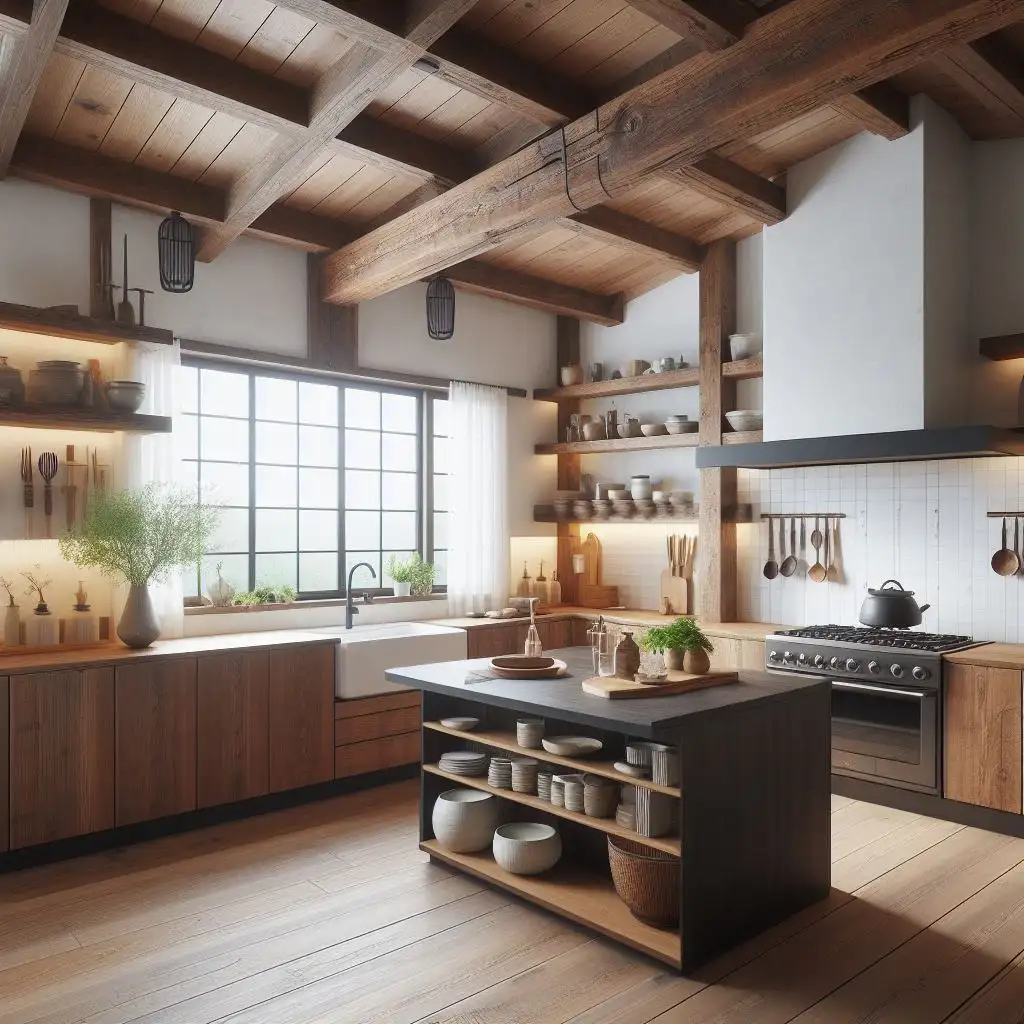 japandi kitchen with Expose Or Add Wooden Beams For A Touch Of Rustic Warmth
