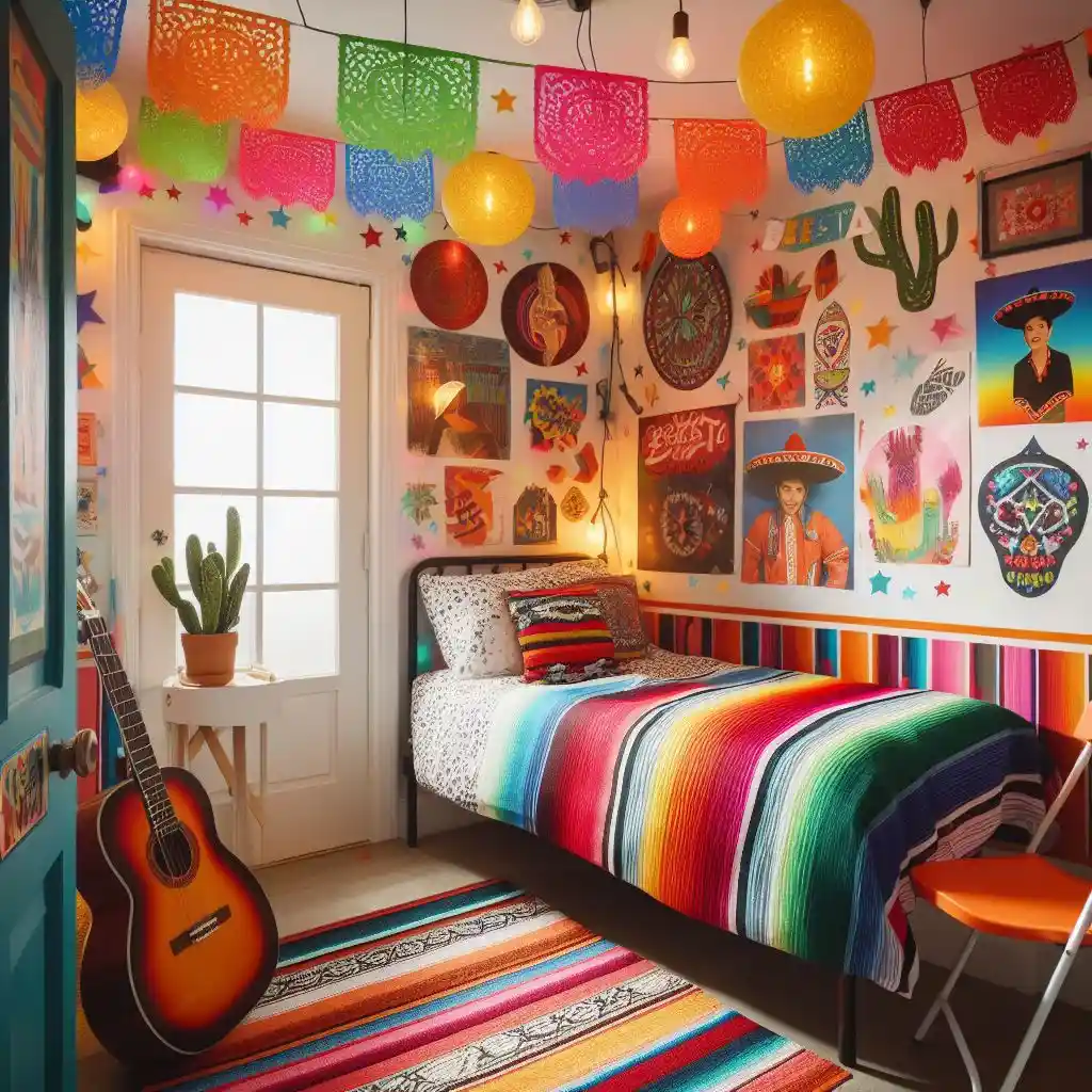 Mexican fiesta decor inspired small bedroom