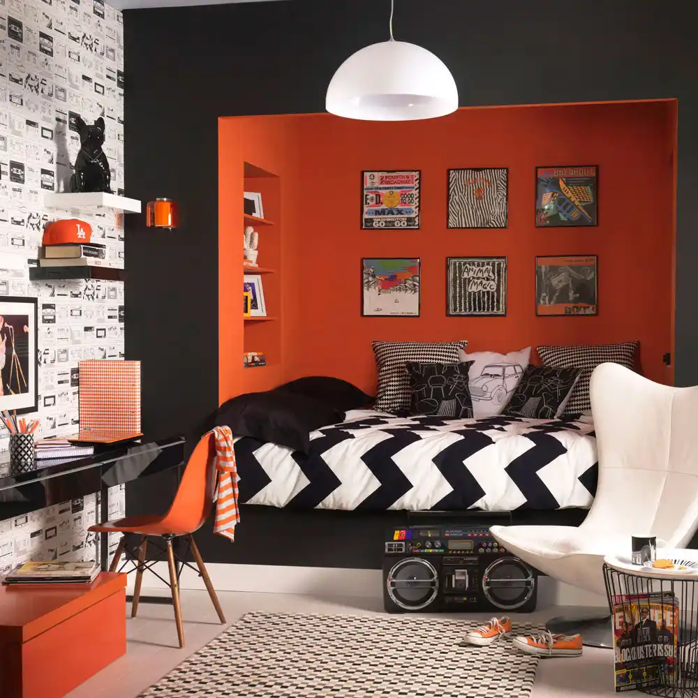 black and orange teen boy bedroom bedroom