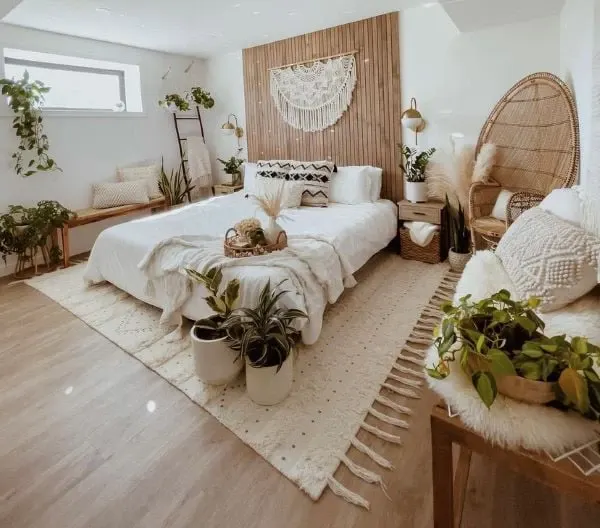 boho bedroom with layered texture