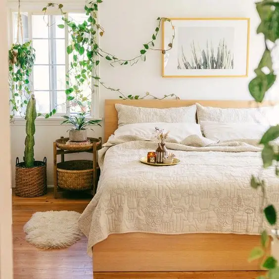 boho bedroom with natural light coming in